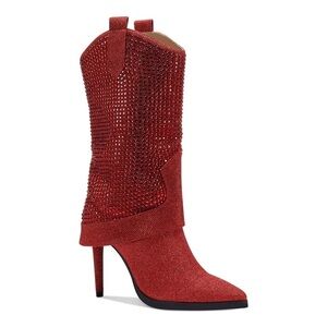 Thalia Sodi Rhinestone Red Heeled Boots Size 8